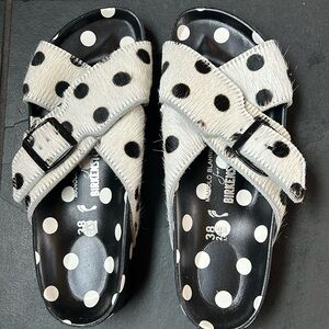 Manolo Blahnik x Birkenstock Rodra Calf Hair Polka Dot Sandals